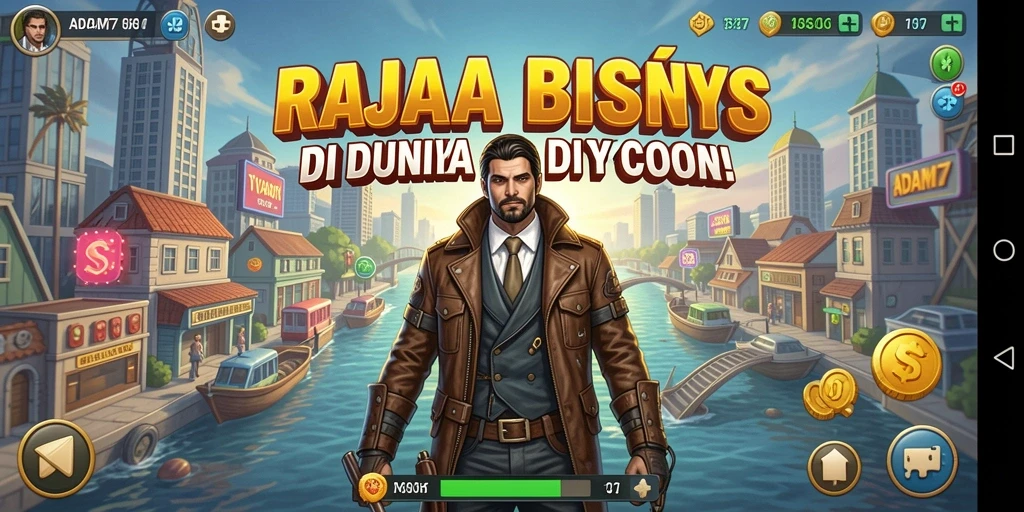 Screenshot gameplay ADAM77 menampilkan manajemen bisnis yang dinamis.