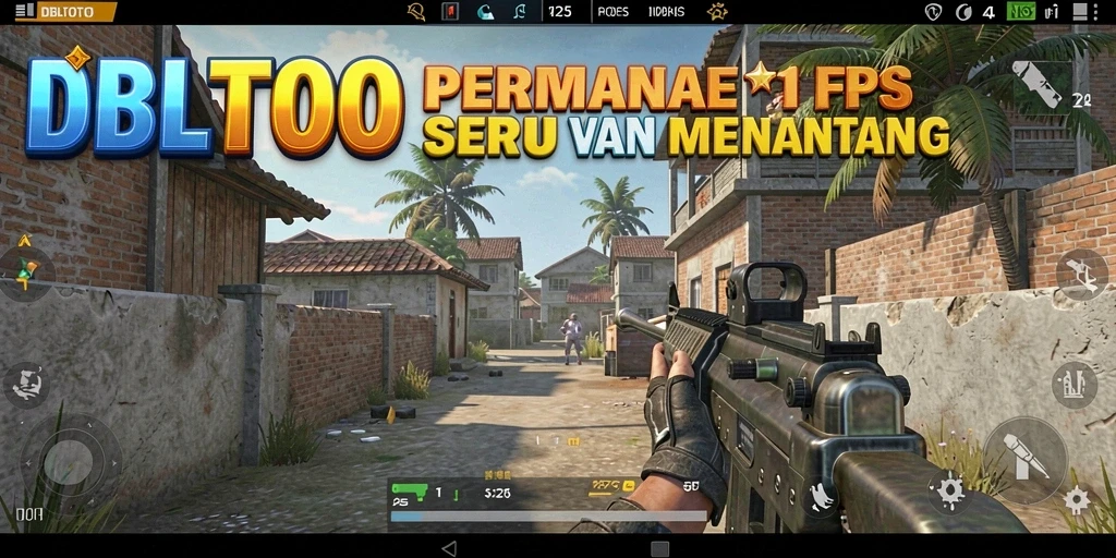 Screenshot DBLTOTO menampilkan aksi intens dalam pertempuran FPS.