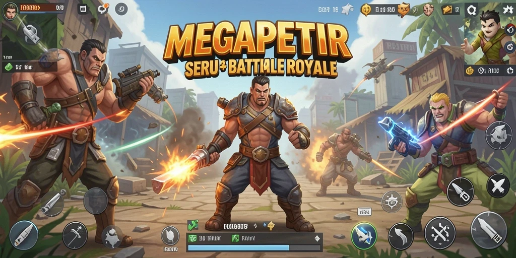 Tampilan gameplay seru dalam MEGAPETIR saat bertarung di arena Battle Royale.