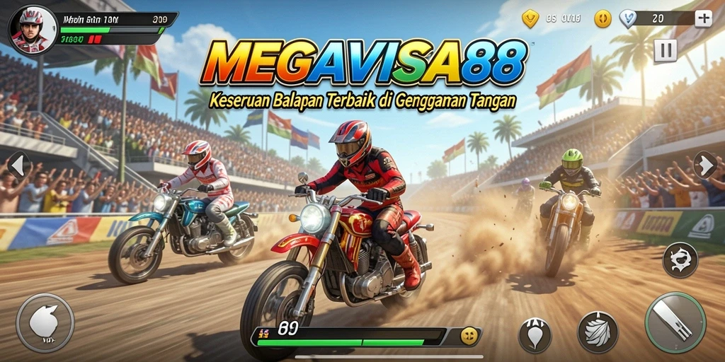 Screenshot gameplay MEGAVISA88 menampilkan aksi balapan yang mendebarkan.