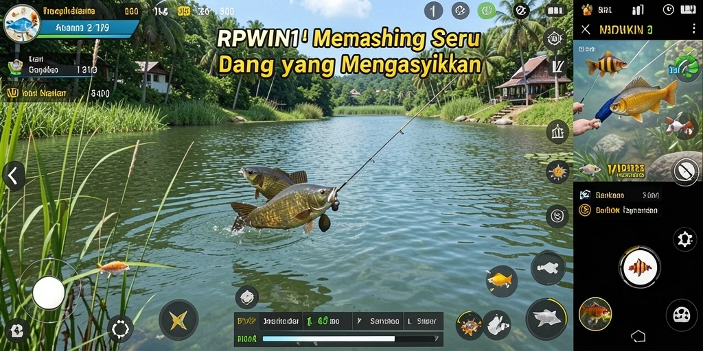 Screenshot gameplay RPWIN1 dengan tampilan memancing yang menarik.