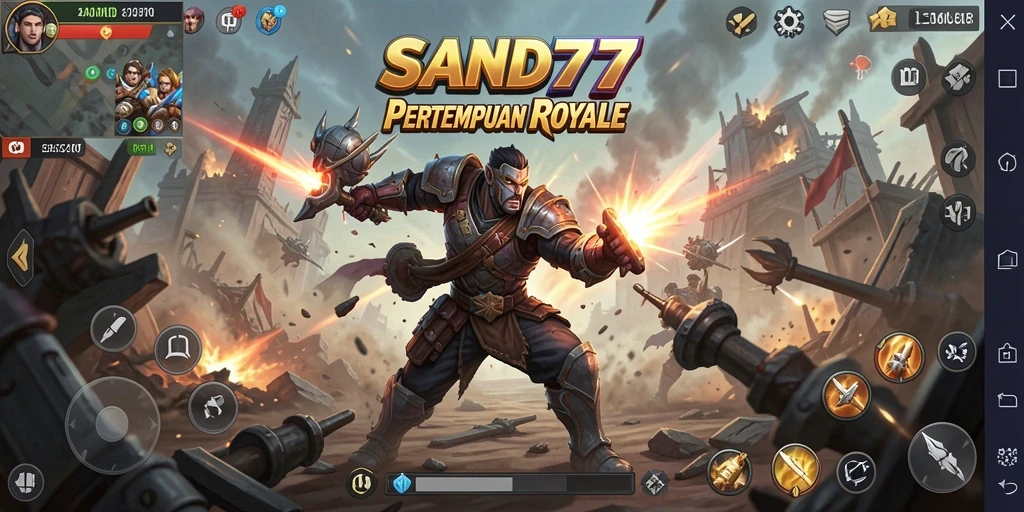 Tampilan gameplay SAND77 menunjukkan pertarungan yang seru di arena Battle Royale.